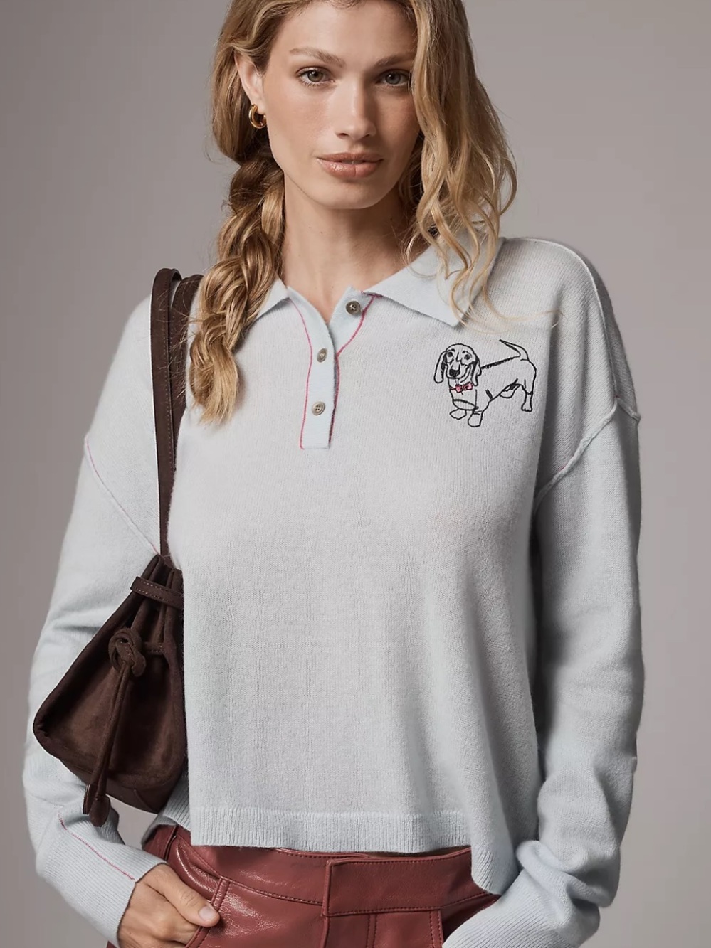 Pilcro Jensen 100% Cashmere Crop Polo Sweater